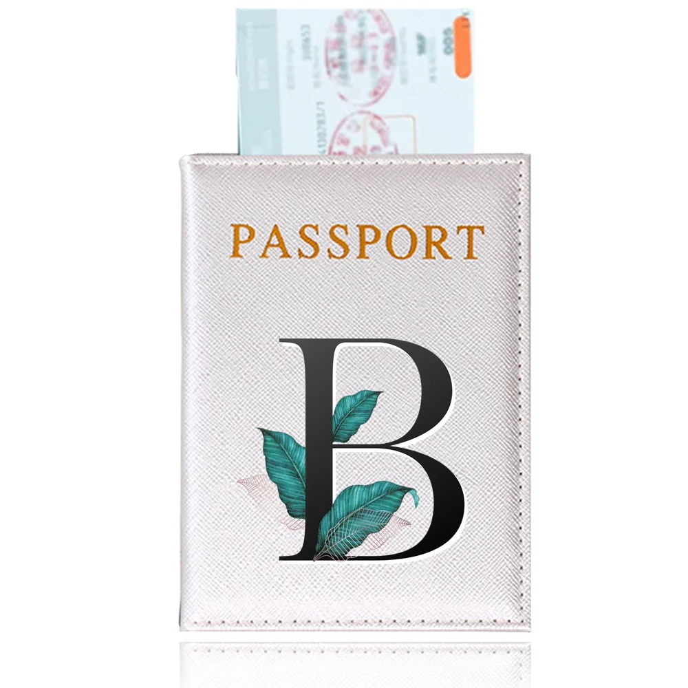 Funda protectora impermeable para pasaporte, accesorio de viaje con estampado de hojas, serie de letras, Unisex