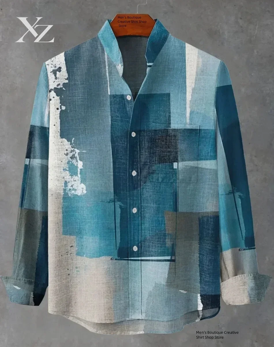 New High-Definition 3D Men's Long-Sleeved Shirt Printed Short-Sleeved Street Casual Comfortable All-Match High-End Hawaiian Shir