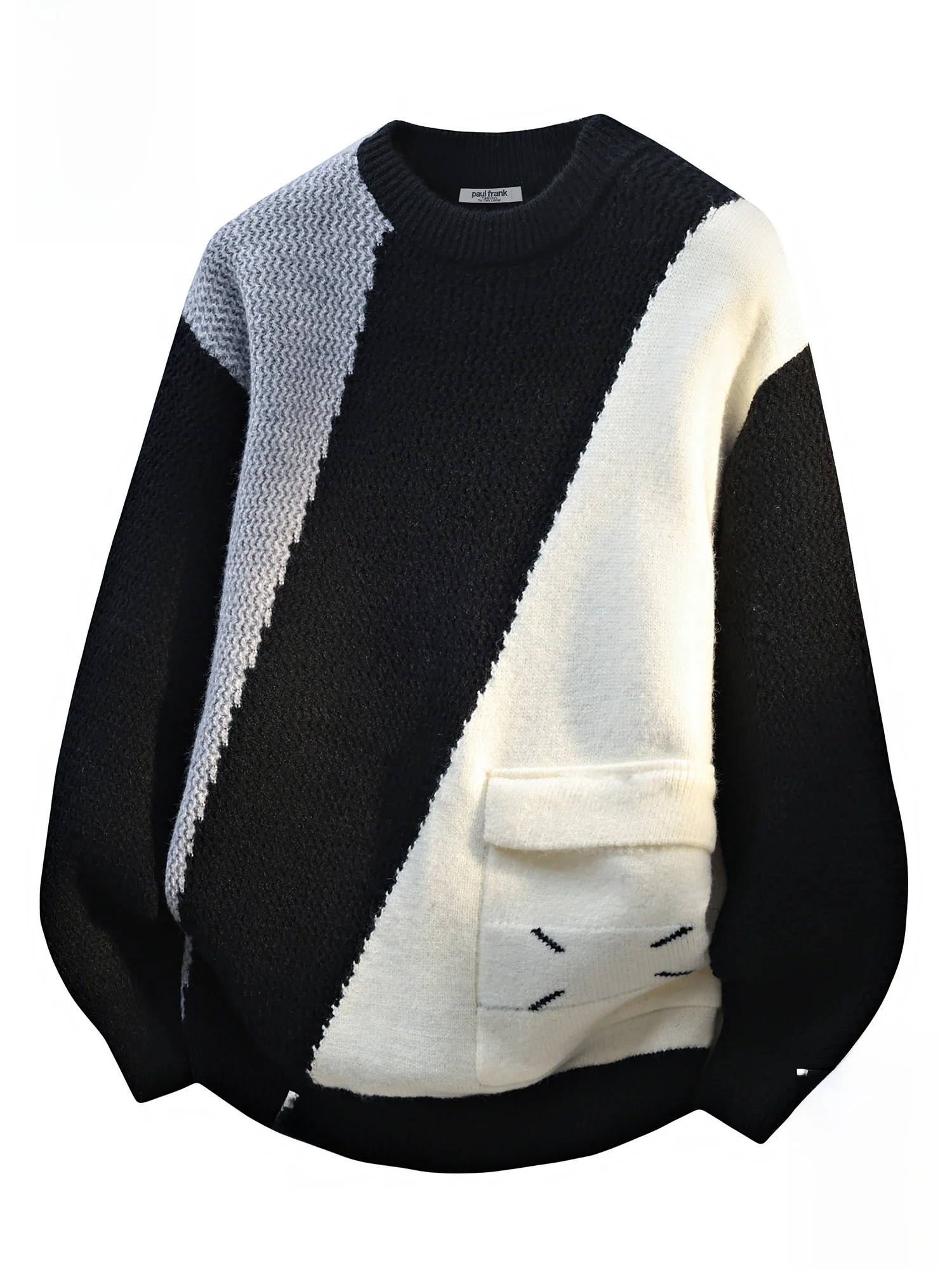 

Вязаный свитер Paul Frank M с круглым вырезом, свободного кроя, теплый, повседневный, с цветными блоками, с рисунком головы обезьяны, осенняя одежда