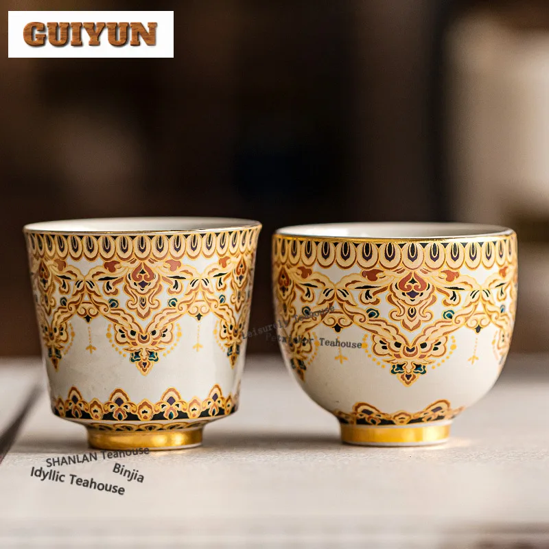 Gold Drawing Plant Ash Dunhuang Baoxiang Teacup Elegant Tea Bowl Tea Pair Tea-tasting Personal Cup Chazhan Master Cups Cha
