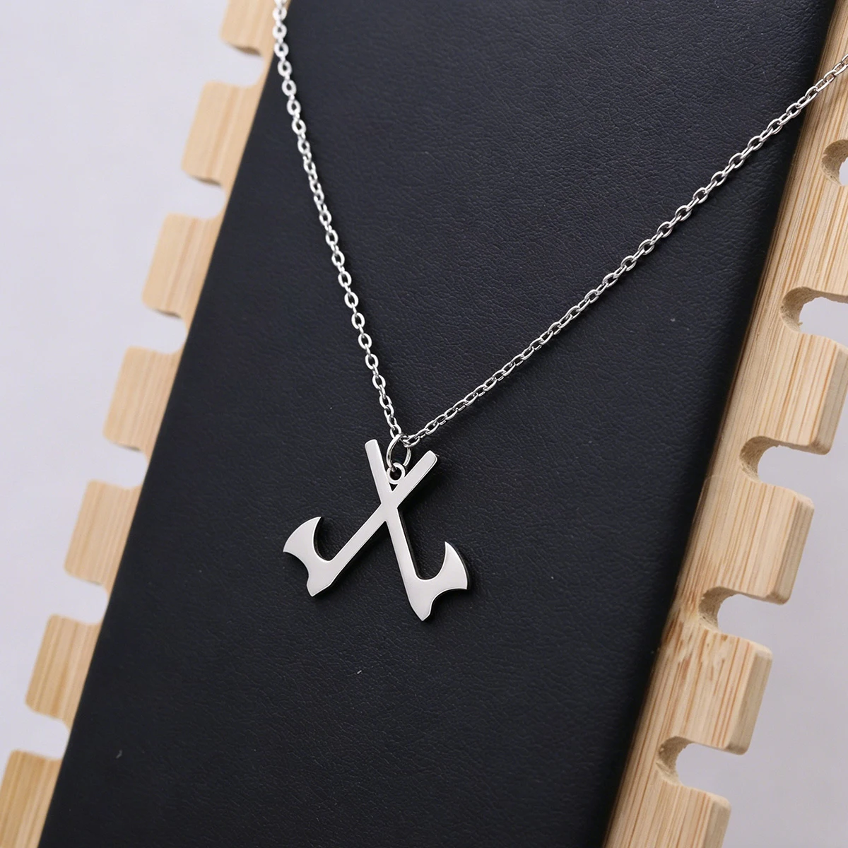 Kinitial Stainless Steel Crossed Viking Axe Pendant Necklace Nordic Warrior Battle Ax Charm Chain Punk Jewelry Gift For Women