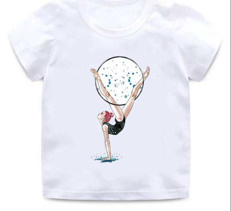 Wholesale Children Gymnastics Dancer Print New  T-Shirt Dance Girls Clothes Baby Tshirt Summer Casual Short Sleeve Children Tops