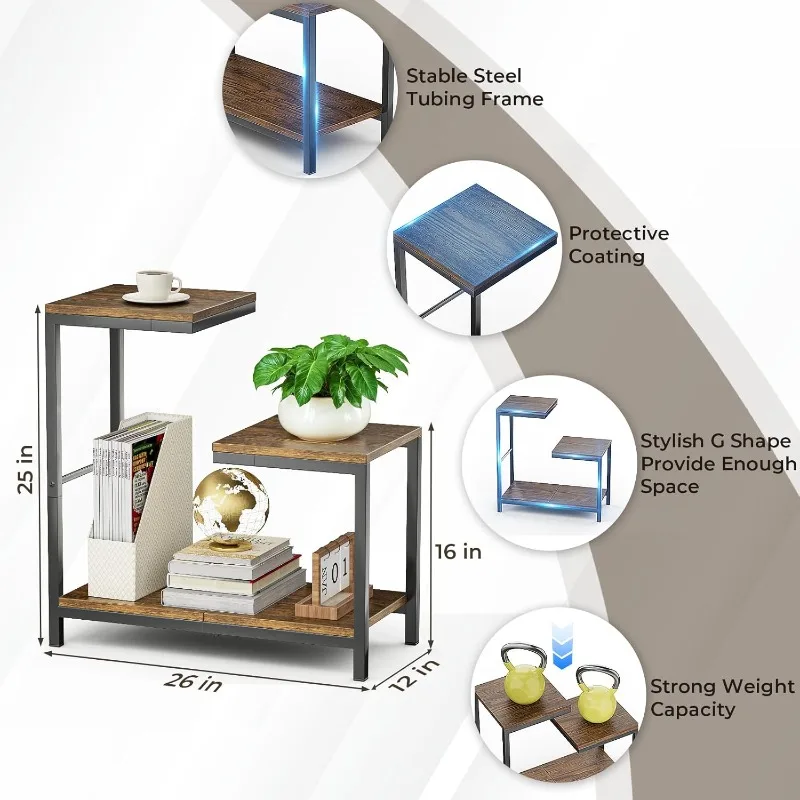 G-Shaped End Table - Small Side Table for Living Room 26 (L) X 25 (W) X 16 (H) Inch- Corner Tables for Small Spaces,Balcony