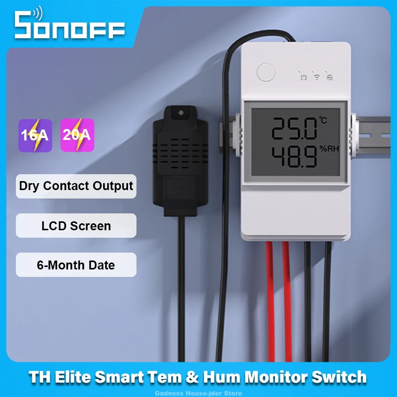

SONOFF TH Elite 16A 20A Wi-Fi-переключатель Умный монитор температуры и влажности с ЖК-дисплеем Автоматический режим Управление умным домом