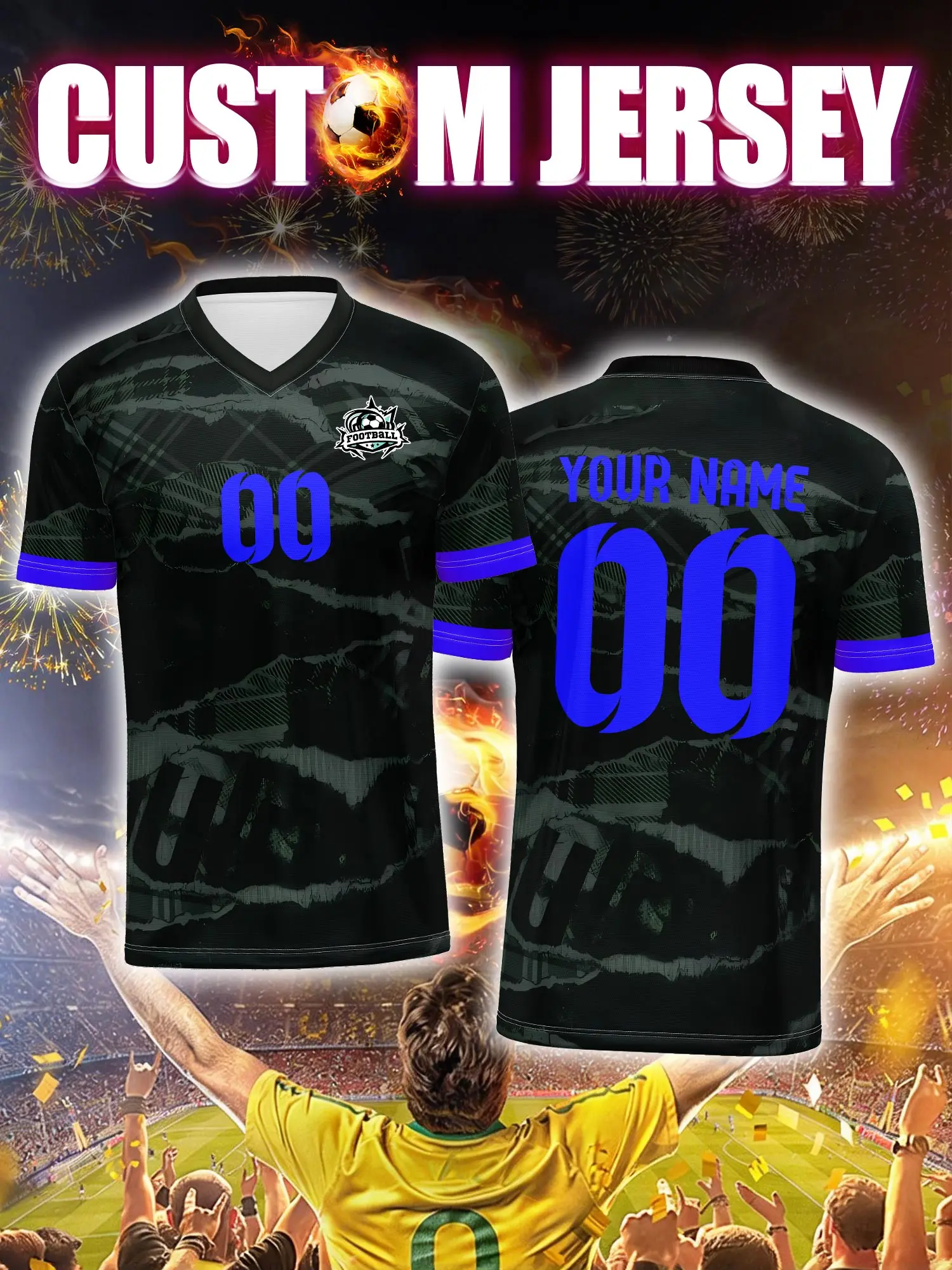 

Спортивная футболка с V-образным вырезом для взрослых и детей, с индивидуальным именем и номером, быстросохнущая, модная, с сублимационной печатью, 2026