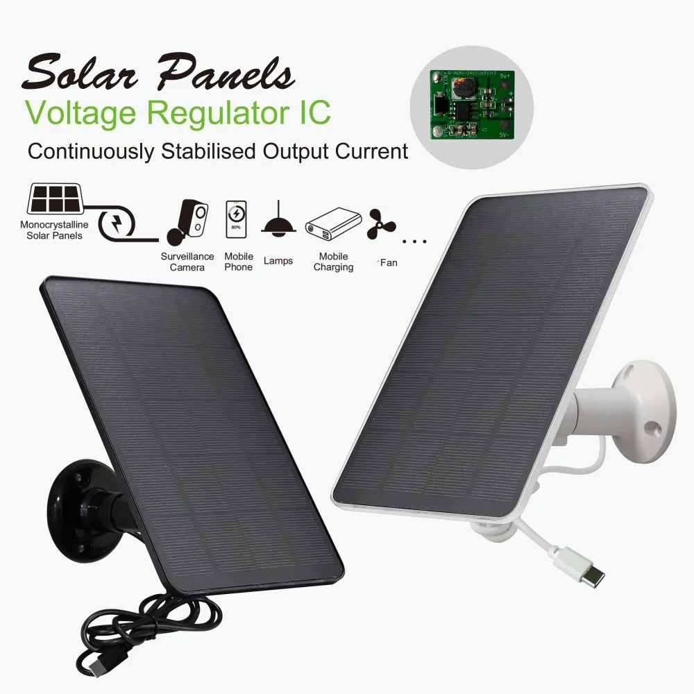 Panel solar de 6 V 3 W/7 W para cámaras de seguridad exteriores, diseñado para cámaras con batería recargable incorporada, micro USB y USB-C