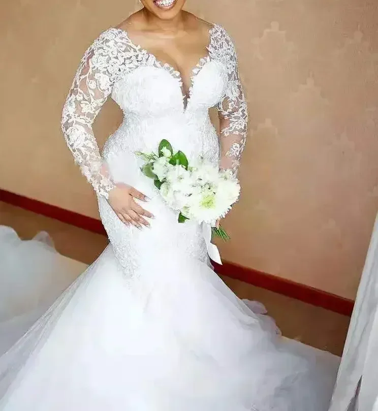 Aangepaste hoge kwaliteit zeemeermin trouwjurk luxe bruidsjurk Afrikaans