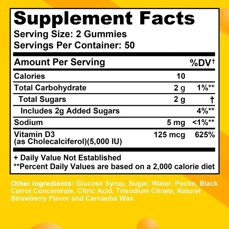 Vitamin D3 Gummies - Regulate Calcium Absorption, Supports Teeth, Bones and Joint Health, Promotes Metabolism, Improves Vitality