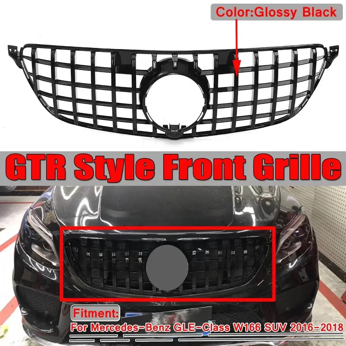 GTR Style Car Front Radiator Grille Grill For Mercedes For Benz GLE-Class W166 SUV 2016-2018 Front Bumper Mesh Racing Grills