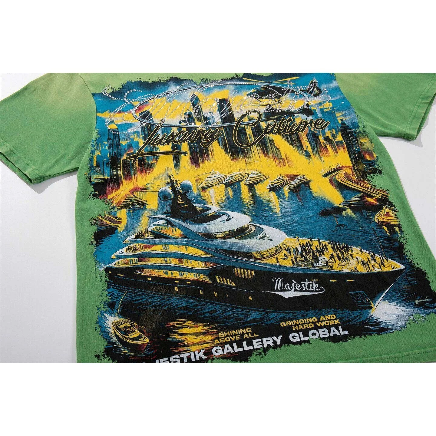 MAJESTIK Street Style Retro Print Short-Sleeved T-Shirt - Men's and Women's Weathered Loose Top with Stamped Diamonds