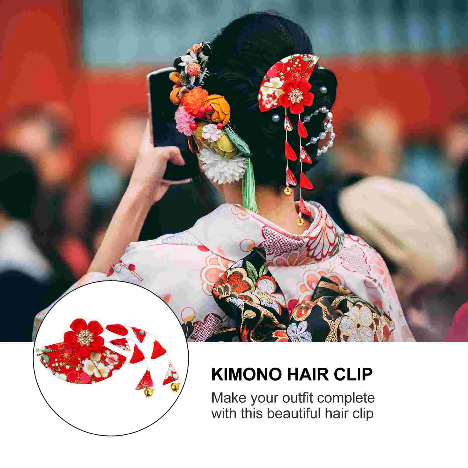 Tutup Kepala Gaya Jepang Jepit Rambut Pengerjaan Halus Jepit Rambut Rumbai Aksesori Kimono Festival Berlian Imitasi