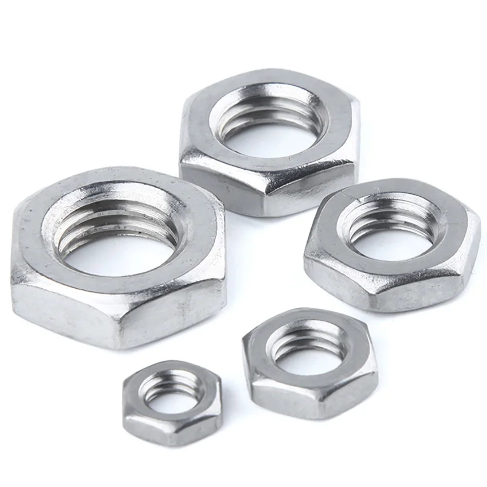 316 Stainless Steel Flat Hex Hexagon Wafer Low Thin Jam Nut M4 M5 M6 M8 M10 M12 M14 M16 M18 M20 M22 M24 M27 M30 Half Lock Nuts