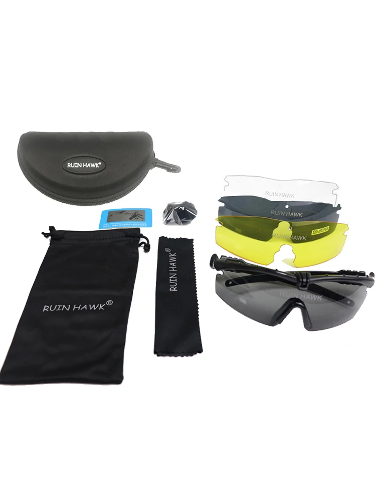 Lunettes de protection UV de l'armée pour sports de plein air, lunettes de soleil de chasse, lunettes polarisées Airsoft, lunettes de randonnée militaires, lunettes de soleil, 4 lentilles