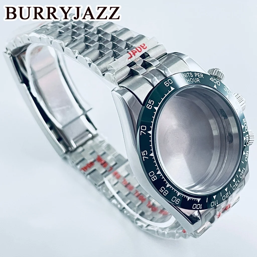 Daytona PVD Silver Green VK63 40mm Stainless Steel Case Sapphire Glass Case Men's Model Fit VK63 VK64 Featuring Quartz Movement