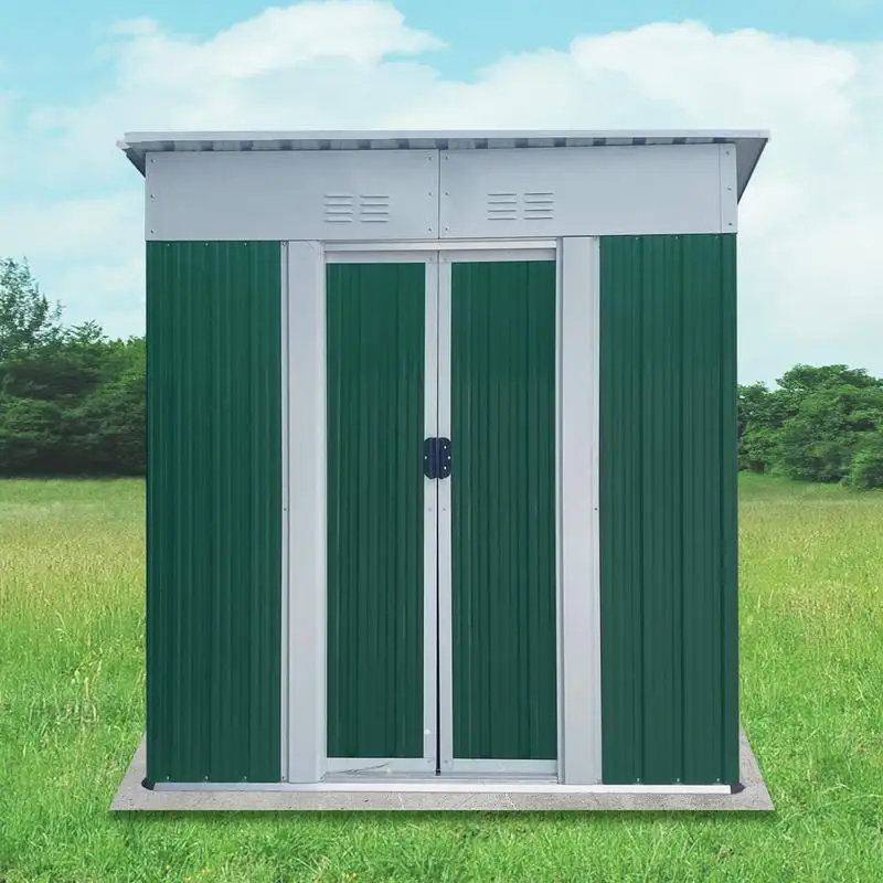 

5x3 ft Mini Outdoor Storage Shed - Pent Roof Green with Aluminum Frame & Sliding Door