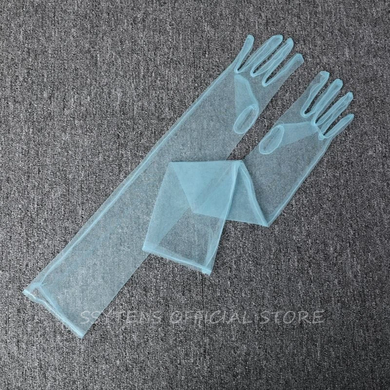 Guantes transparentes de tul para mujer, manoplas elásticas de dedo completo, manoplas largas de codo de 55cm, accesorio de fotografía para fiesta de boda