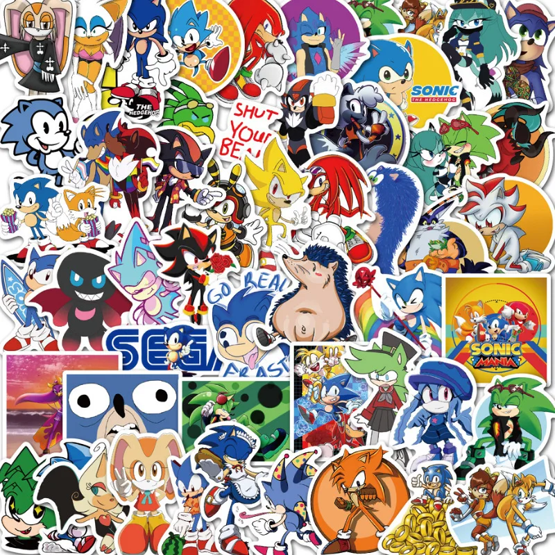 50 pezzi/set adesivi sonici cartoni animati riccio giocattoli anime adesivo graffiti cartoni animati per bagagli portatili bottiglia d\'acqua