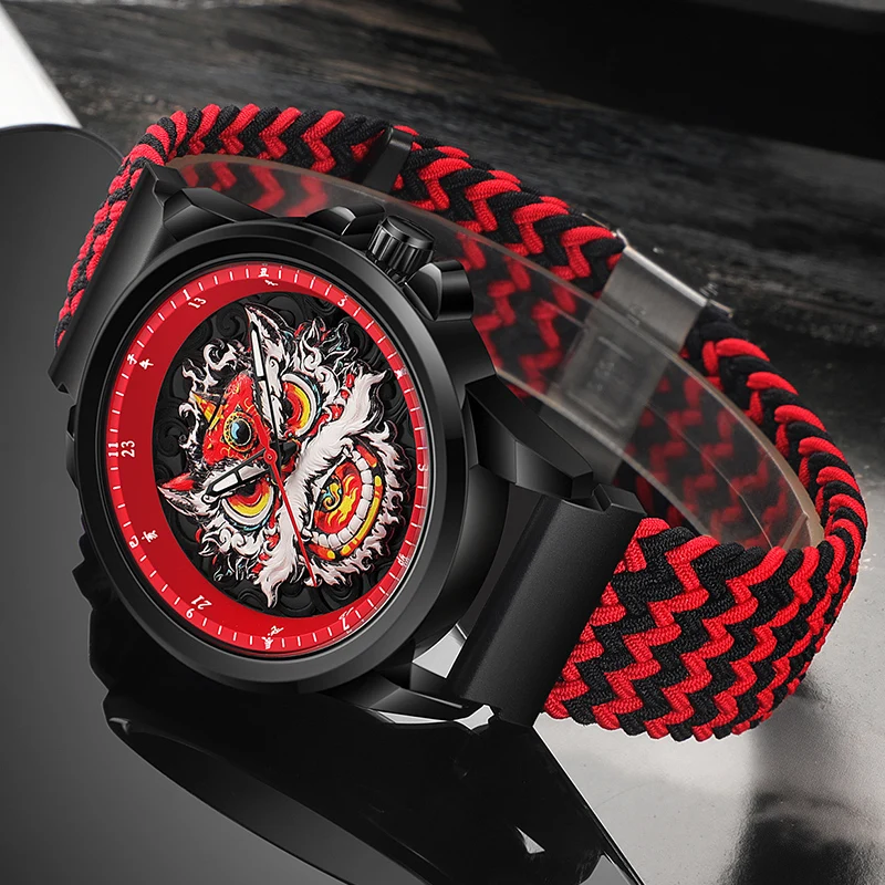 Часы для мужчин, новые трендовые мужские кварцевые часы, студенческие часы, повседневные трендовые часы в китайском стиле, крутые часы с пробуждением льва, подарочные часы reloj hombre