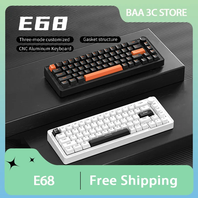 

FURYCUBE E68 Mechanical Keyboard 3-Mode Wireless Bluetooth RGB Hot-swap Gasket Customized CNC Aluminum Lump PC Game Accessories