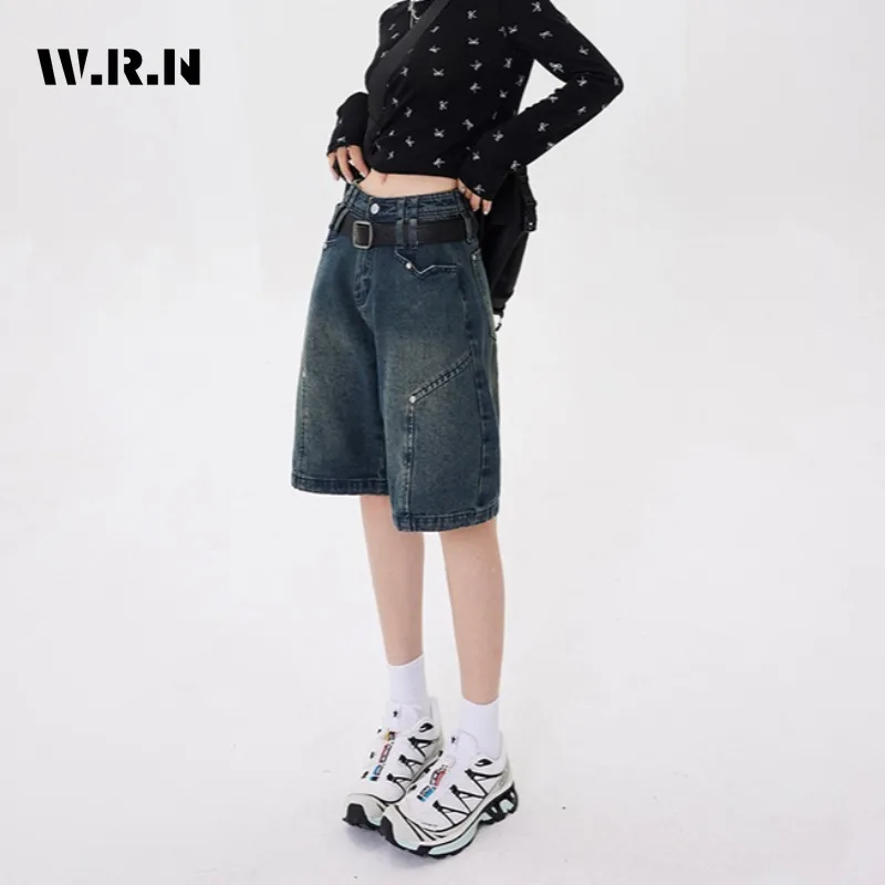 

2024 Summer Street Style Y2K Harajuku High Waist Baggy Jean Shorts For Women Vintage Casual Loose Fit Washed Denim Shorts