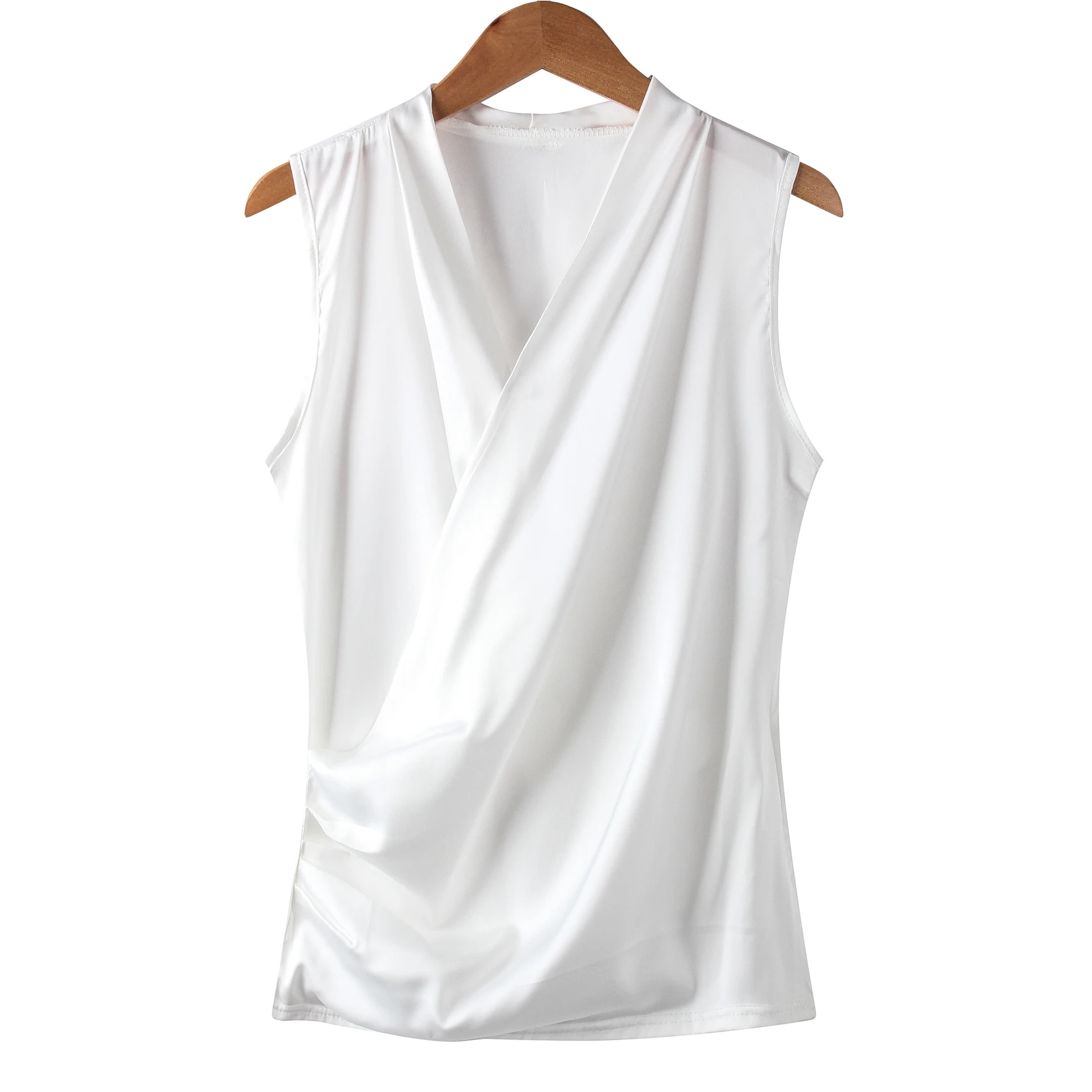 New smooth satin vest female sleeveless V-neck top Slim fit outside wearing a small blouse shirt