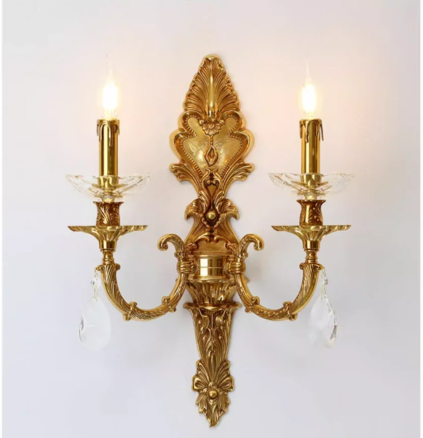 French Copper Wall Lamp W35cm H53cm American Retro Villa French Living Room Dining Room Bedroom Bedside Lamps Home Decoration