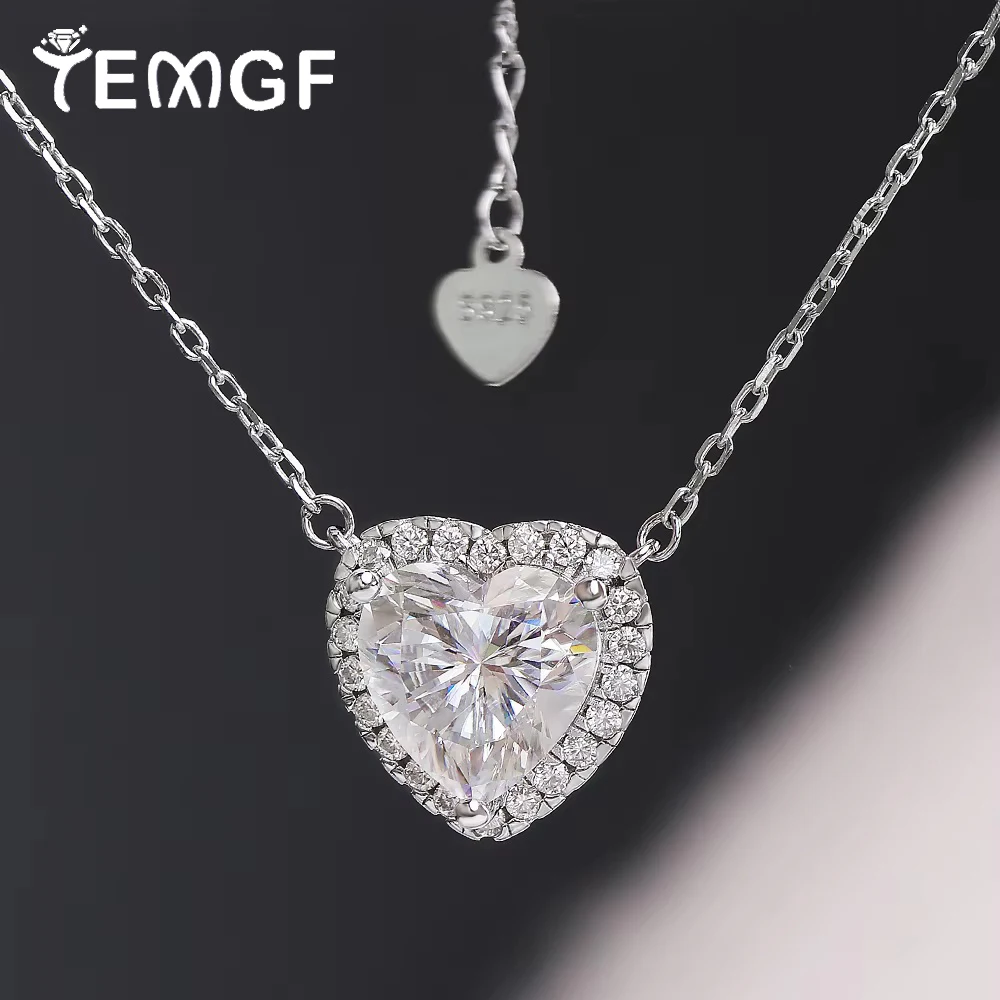 

Ожерелье TEMGF с муассанитом 1/2/3/4 карата в форме сердца, основной камень S925, серебряная цепочка для женщин, подарок для любви, элегантные модные ювелирные изделия