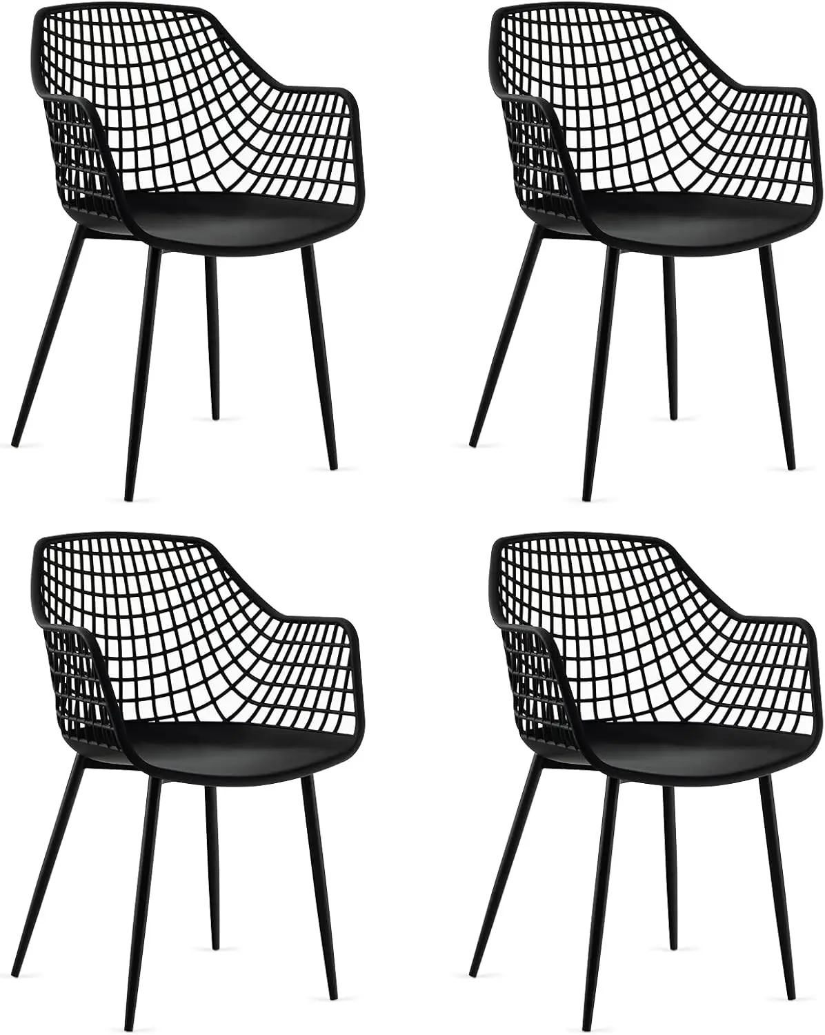 Modern Dining Chairs Set of 4 - Black Arm Chair with 15