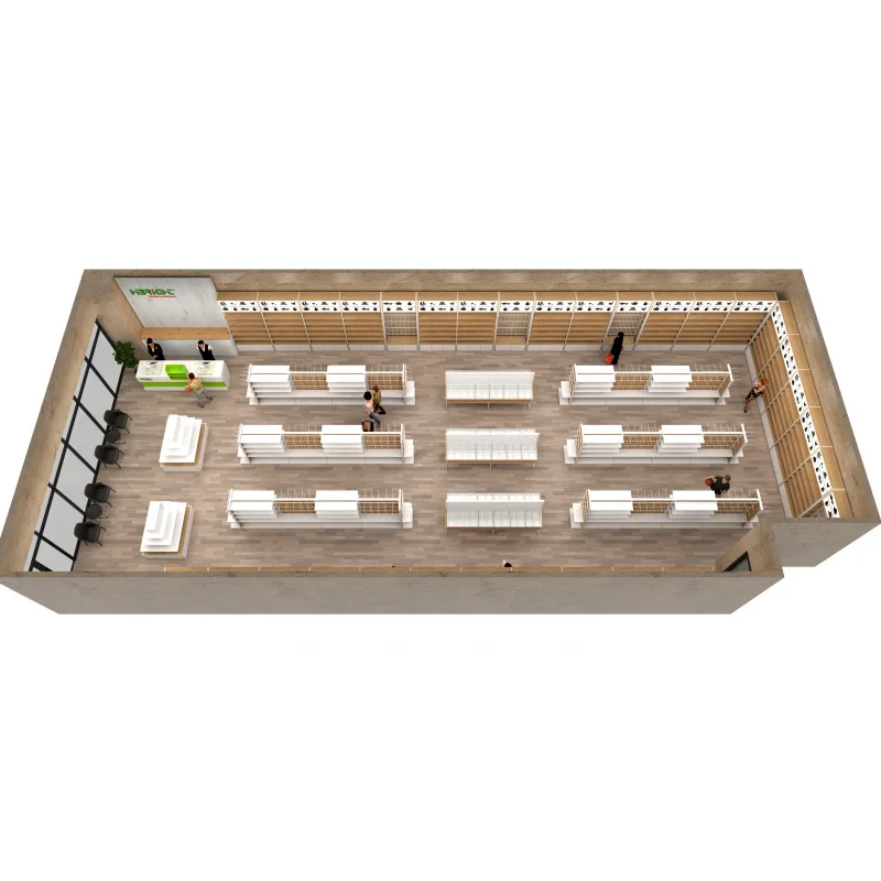 custom.Wood Shelves Supermarket Display Shelf Light Duty Rack One-Stop Retail Design Service Equipment Layout Design