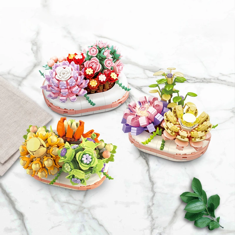 Succulent Plant ​Mni Glow Building Blocks Bricks DIY MOC Assembly Toys For Girls Gift City Creativity Immortal Flower Blossoms