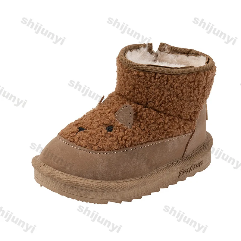 Children's Snow Boots Cartoon Cute 2024 Winter New Plush Comfortable Anti Slip Warm Cotton Boots Boys Girls Zipper Outdoor Boots