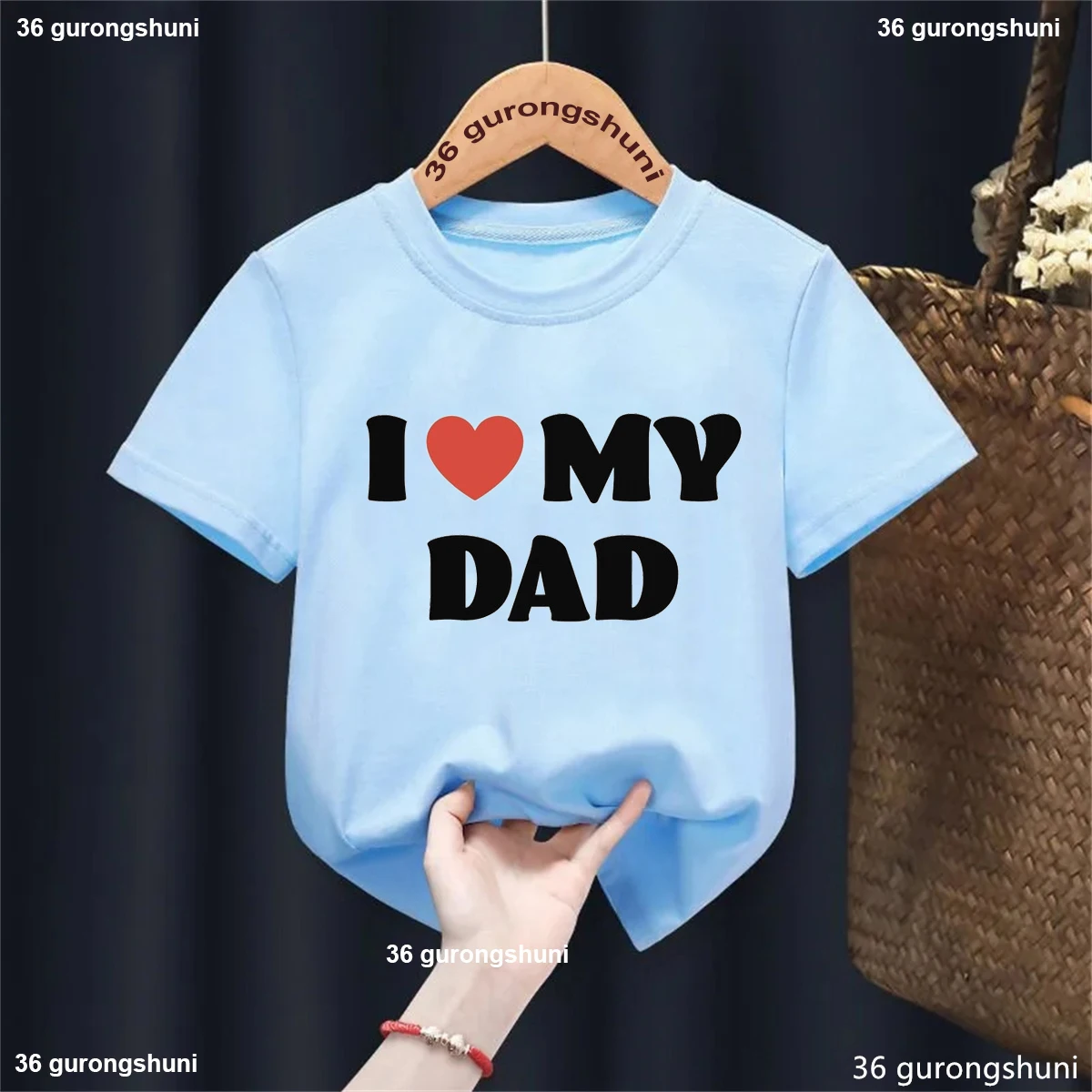 Eu amo meu pai gráfico impresso t camisa meninas/meninos engraçado crianças roupas harajuku kawaii moda camiseta branco/rosa/azul