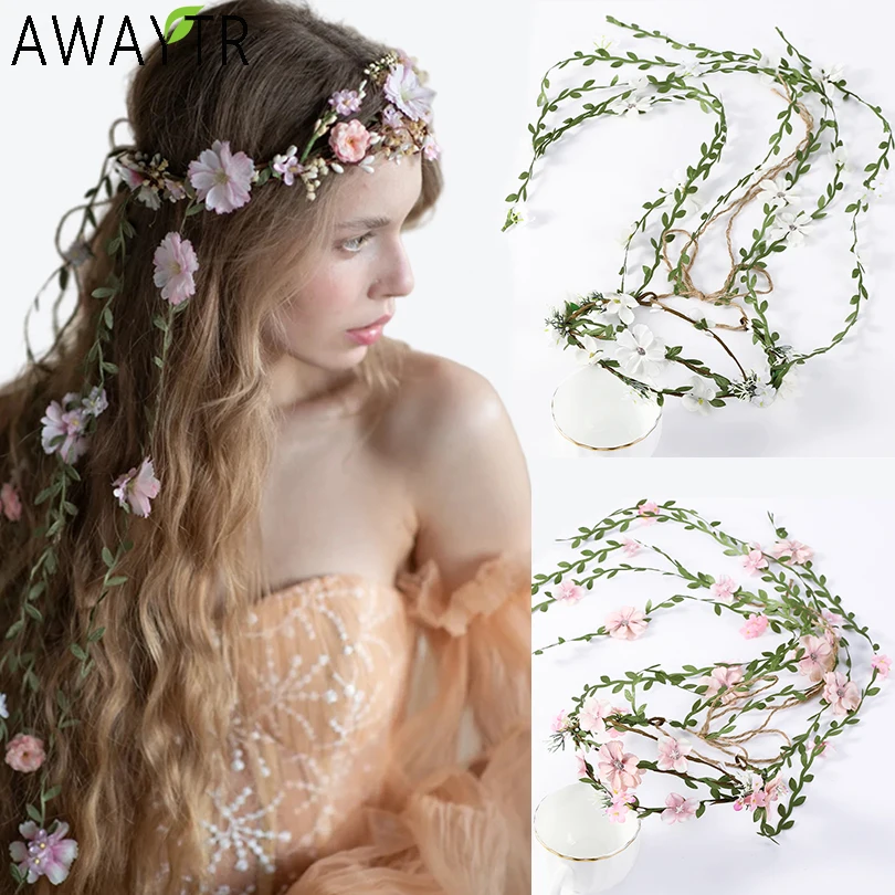 

Bohemian Rattan Flower Vines Crown Headband for Bride Wedding Hair Accessories Girls Floral Wreath Head Band Hairstyles Headdres