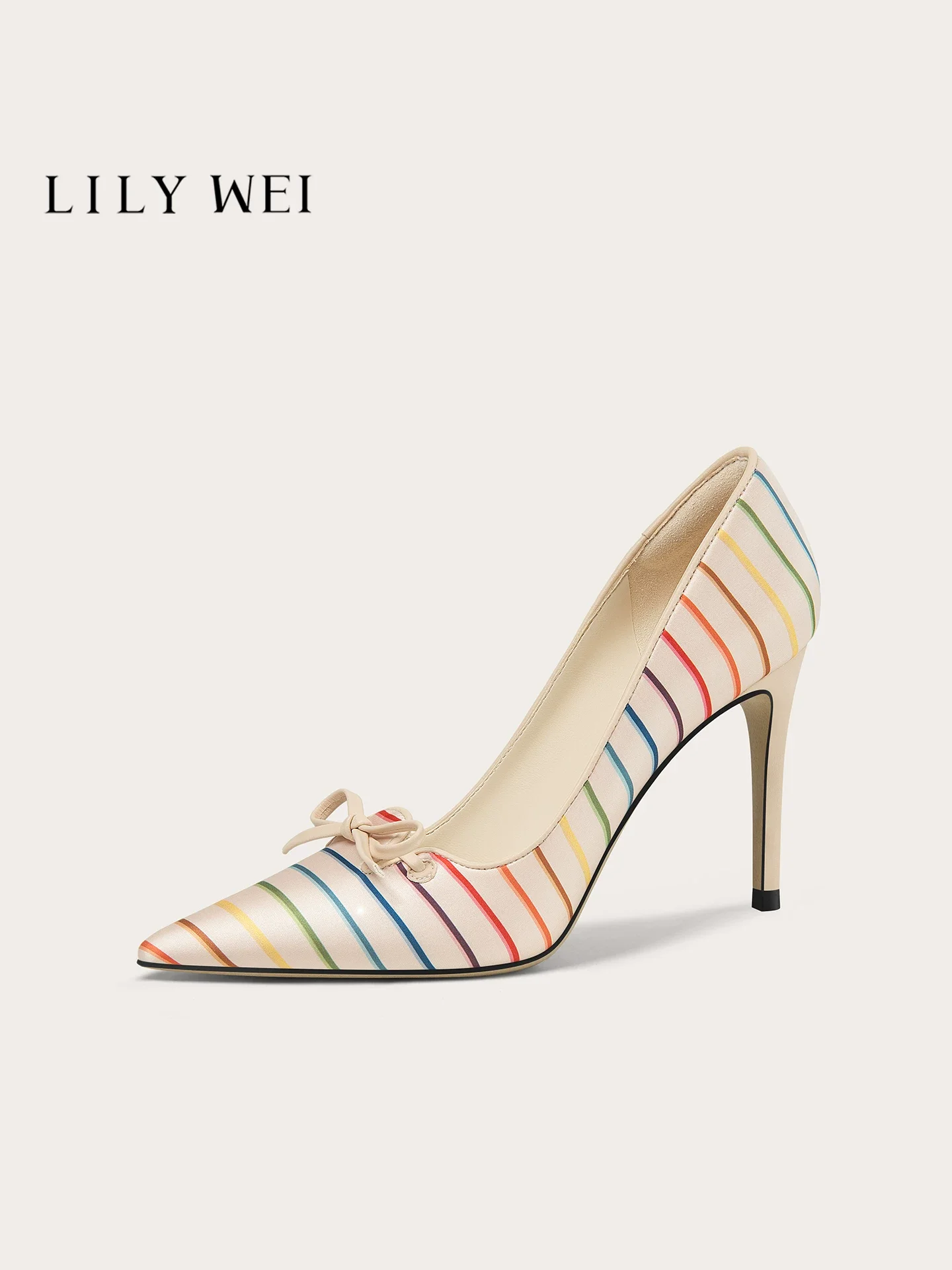 Spring New Pointed Shallow Mouth Rainbow Silk Single Shoes Banquet Large Size Small Size Widening High Heels Women's Shoes