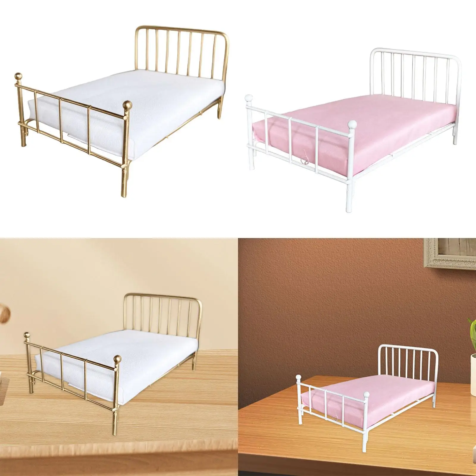 Cama para casa de muñecas, muebles de simulación para casa de muñecas, cama en miniatura para dormitorio, Diorama, accesorios para fotos, adornos, 1/12