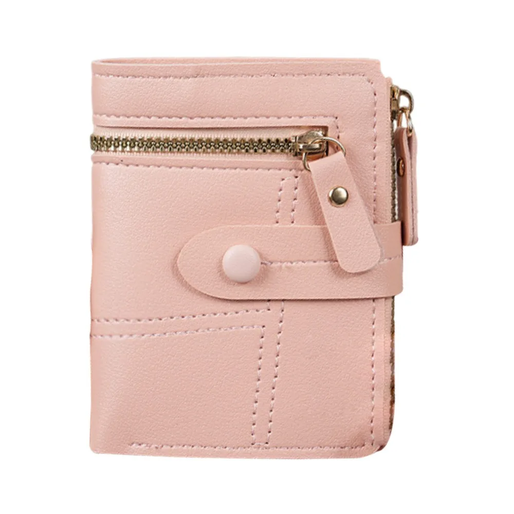 محفظة بأزرار بلون سادة متعددة الاستخدامات، تصميم قصير رفيع للغاية، محفظة رفيعة من جلد البولي يوريثان، مشبك بطاقات للسيدات، إكسسوارات عصرية