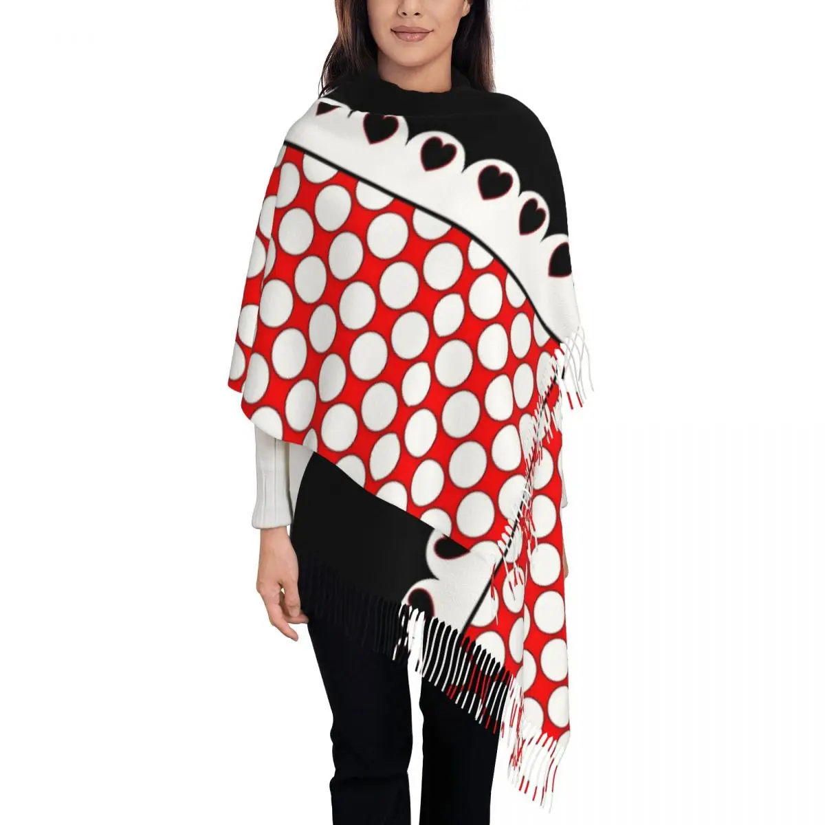 Cartoon Polkadots Scarf for Women Winter Warm Cashmere Shawls and Wrap Long Shawl Scarf Daily Wear