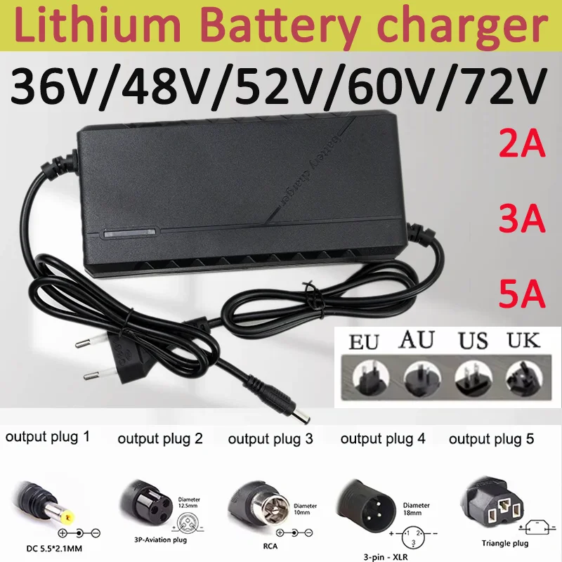 42V 54.6V 58.8V 67.2V 84V 2A 3A 5A 2A 3A 5A 10S 13S 16S 20S Li-ion Battery Charger 36V 48V 52V 60V 72V Intelligent Fast Charger