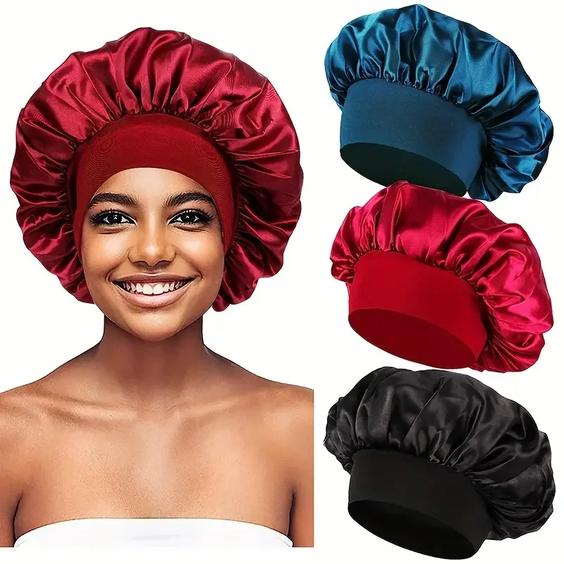 Women's Fashion Bonnet Solid Color Hair Hat Narrow Edge Elastic Silk Smooth Satin Face Daily Home Casual Sleep Hat