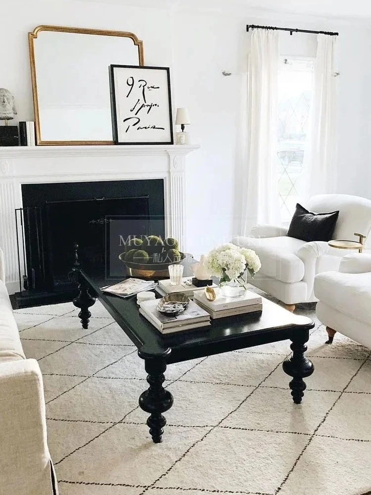 American-Style Solid Wood Retro Domestic Black Coffee Table Ivory White Small Apartment Coffee Table Tea Table