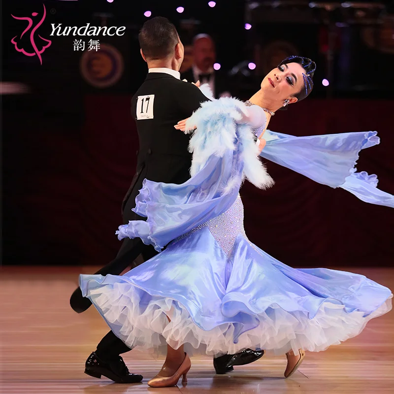 B-23058 New Women Modern Dance Rhinestone Color Diversity Dress Ballroom National Standard Waltz Competition Performance