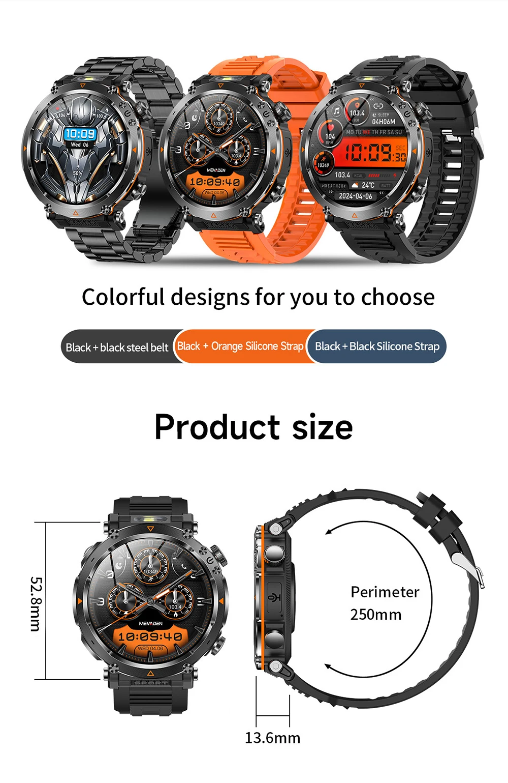 MEVADEN 1,7" großer Bildschirm Outdoor-Sportkompass Smart Watch Bluetooth Anruf Taschenlampe 600mAh Gesundheitsmonitor Smartwatch MD57 – Detail 19