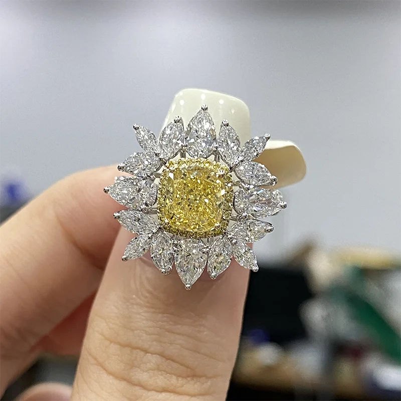 2 Ct Fancy Yellow Cushion Cut VS/VVS Lab Grown Diamond 14K/10K Gold Halo Ring Gift For Her Wedding Ring
