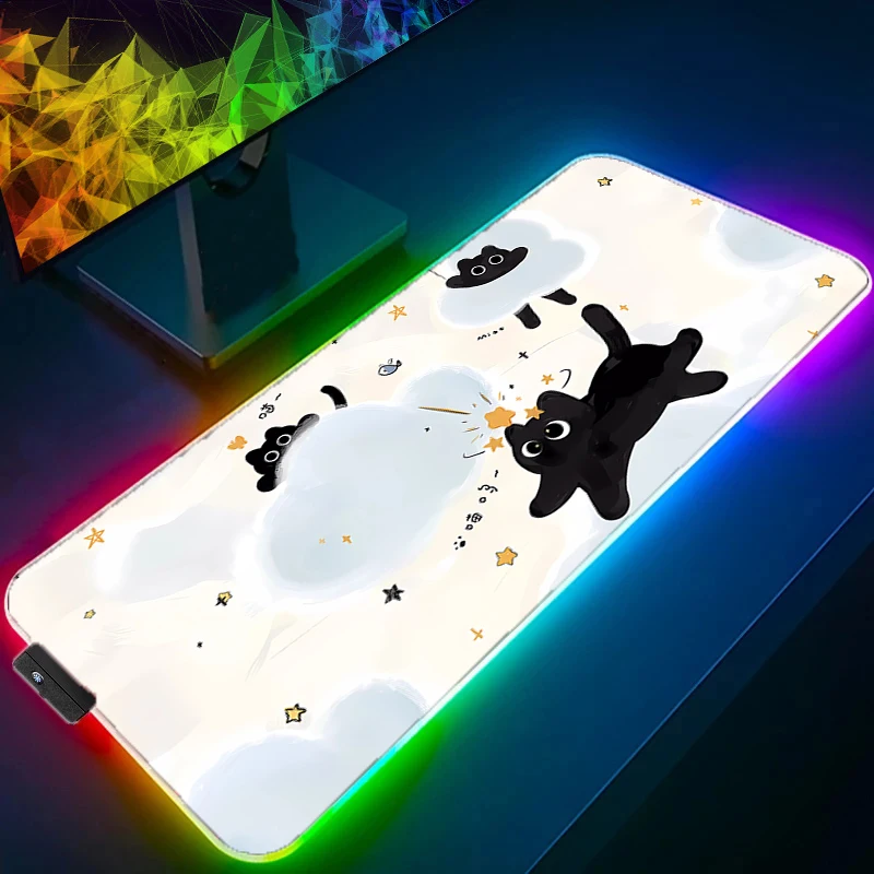 RGB LED ماوس الوسادة تصميم عدم الانزلاق حصيرة مكتبية أنيمي القط الألعاب الملحقات مخيط حواف للمنزل ولعبة ل لوحة الماوس اللاعبين #5