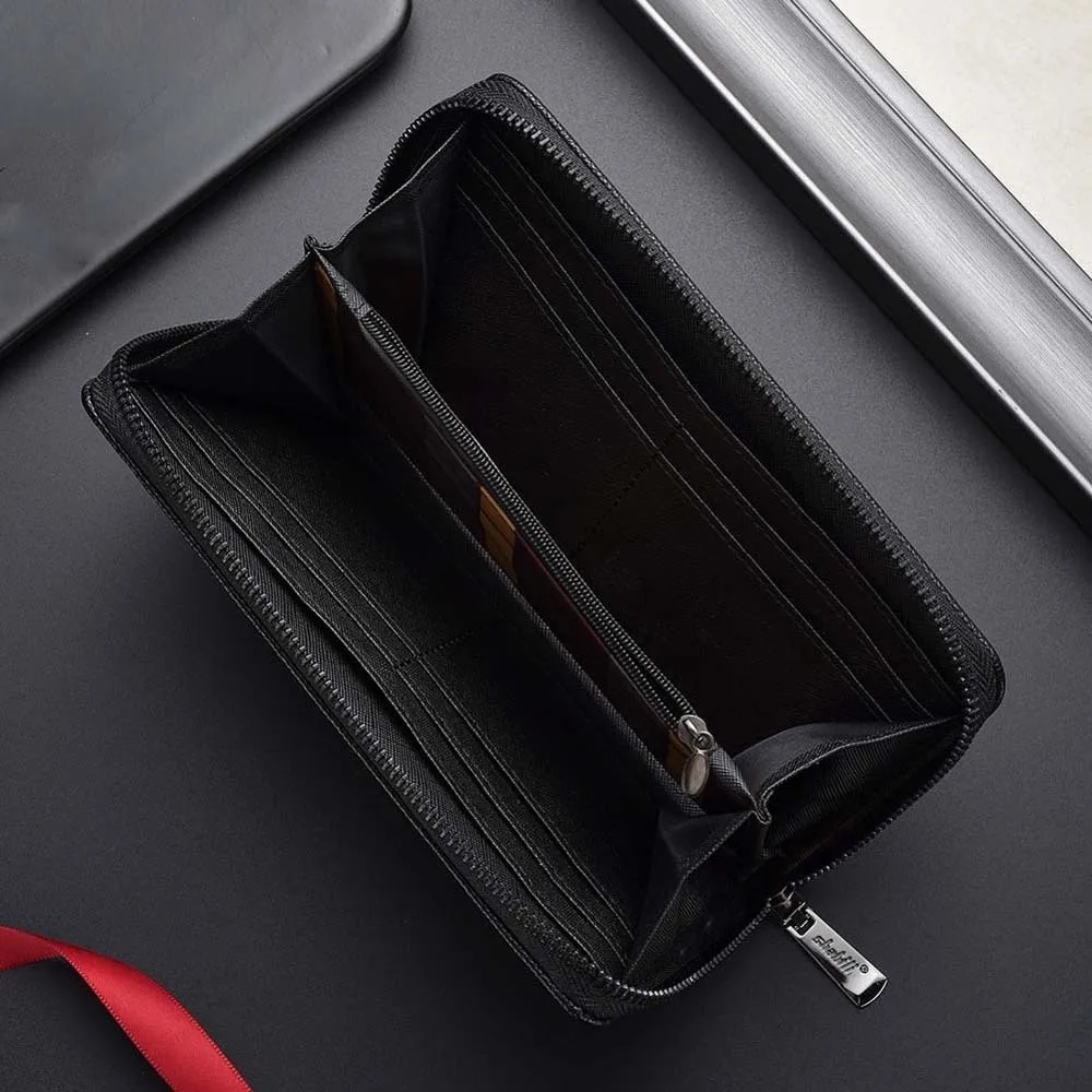 Large Capacity PU Men's Wallet Anti-splash Water Anti-lost Long Business Handbag Multiple Card Holder Note Compartment