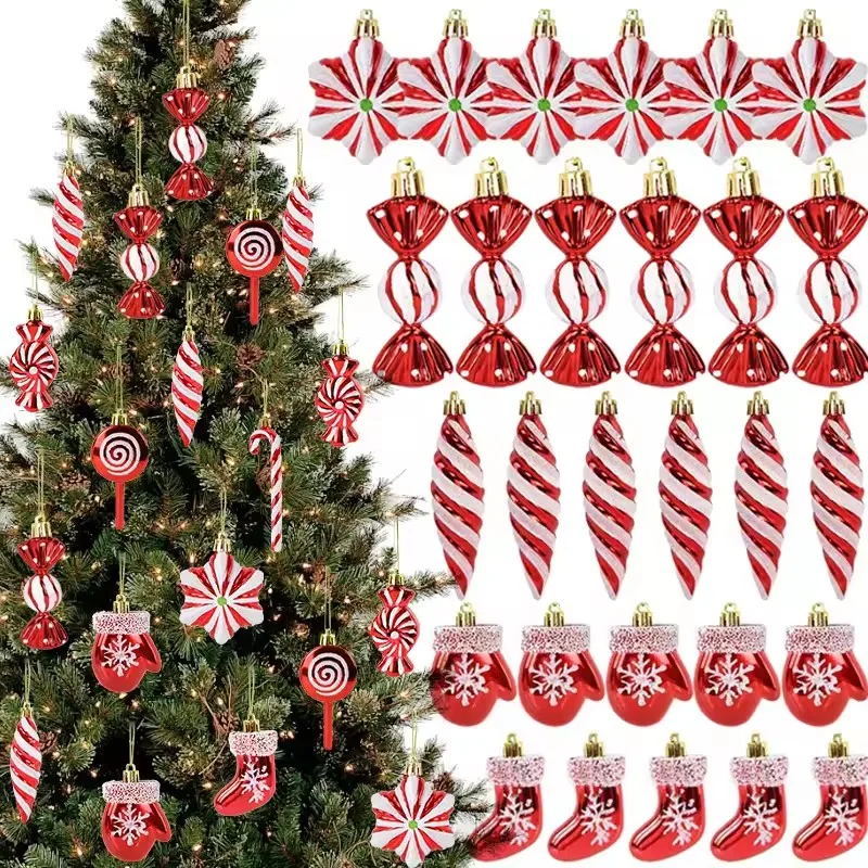 6 stücke Weihnachten Süßigkeiten Anhänger Weihnachten Baum Glitter Rot Lutscher Zuckerstange Hängende Ornamente Navidad Neue Jahr Home Party DIY decor