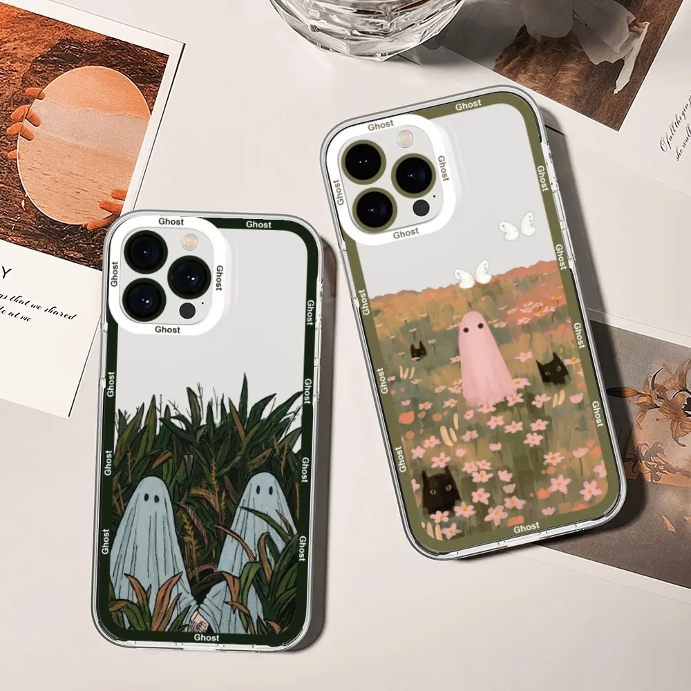 Cute Ghost Halloween Phone Case For Xiaomi Redmi Note 7 8 9 10 11 Pro Max Transparent Border Shell