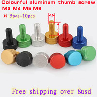5-10pcs/lot M3 M4 m5 m6*6/8/10/12/16/20 colourful aluminum knurled hand tighten thumb screw