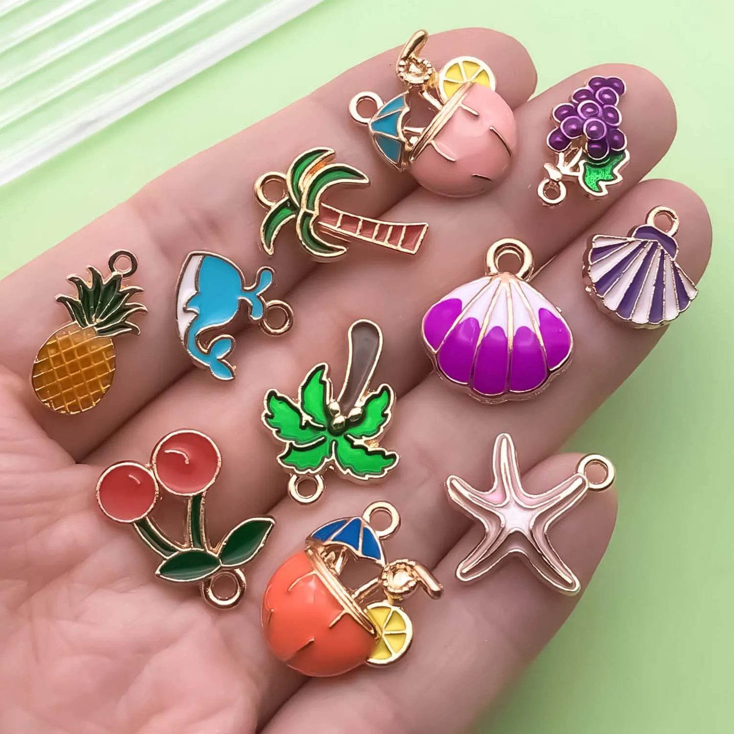 20/24 pz smalto colorato estate spiaggia Charms lega frutta, bevanda, ciondoli vita marina per gioielli fai da te che fanno accessori