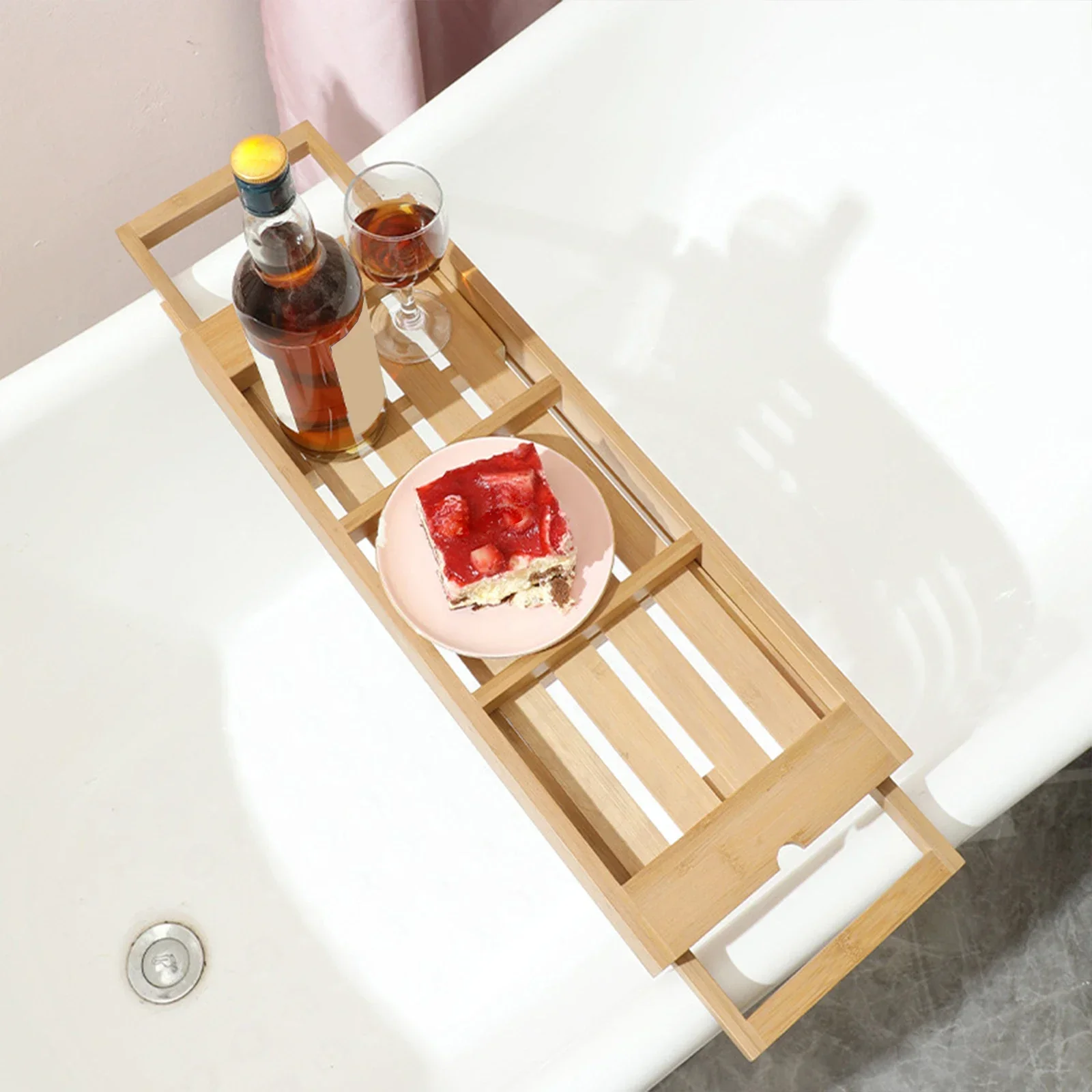 Expandable Luxury Wooden Bathtub Caddy Tray Bathtub Accessories 23.62\'\'-34.25\'\' Soap Dish Non Slip Tablet Holder Storage Holder